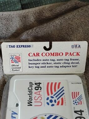 WorldCup USA 94 License Plate Frame & Decal  & Key Tag - White/Red/Blue